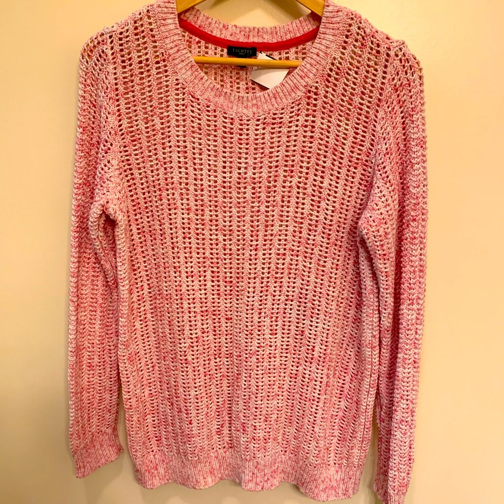 Talbots marled pink open-weave sweater